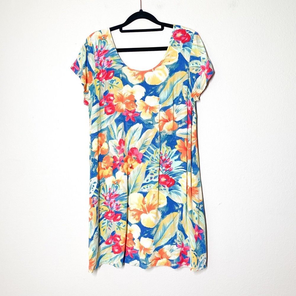 Jams World Floral Mini Dress L Short Sleeve Lace Up Back Detail Pockets